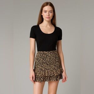 Lost + Wander Smocked Floral Mini Skirt Black Gold Ruffle Hem Size S NWT